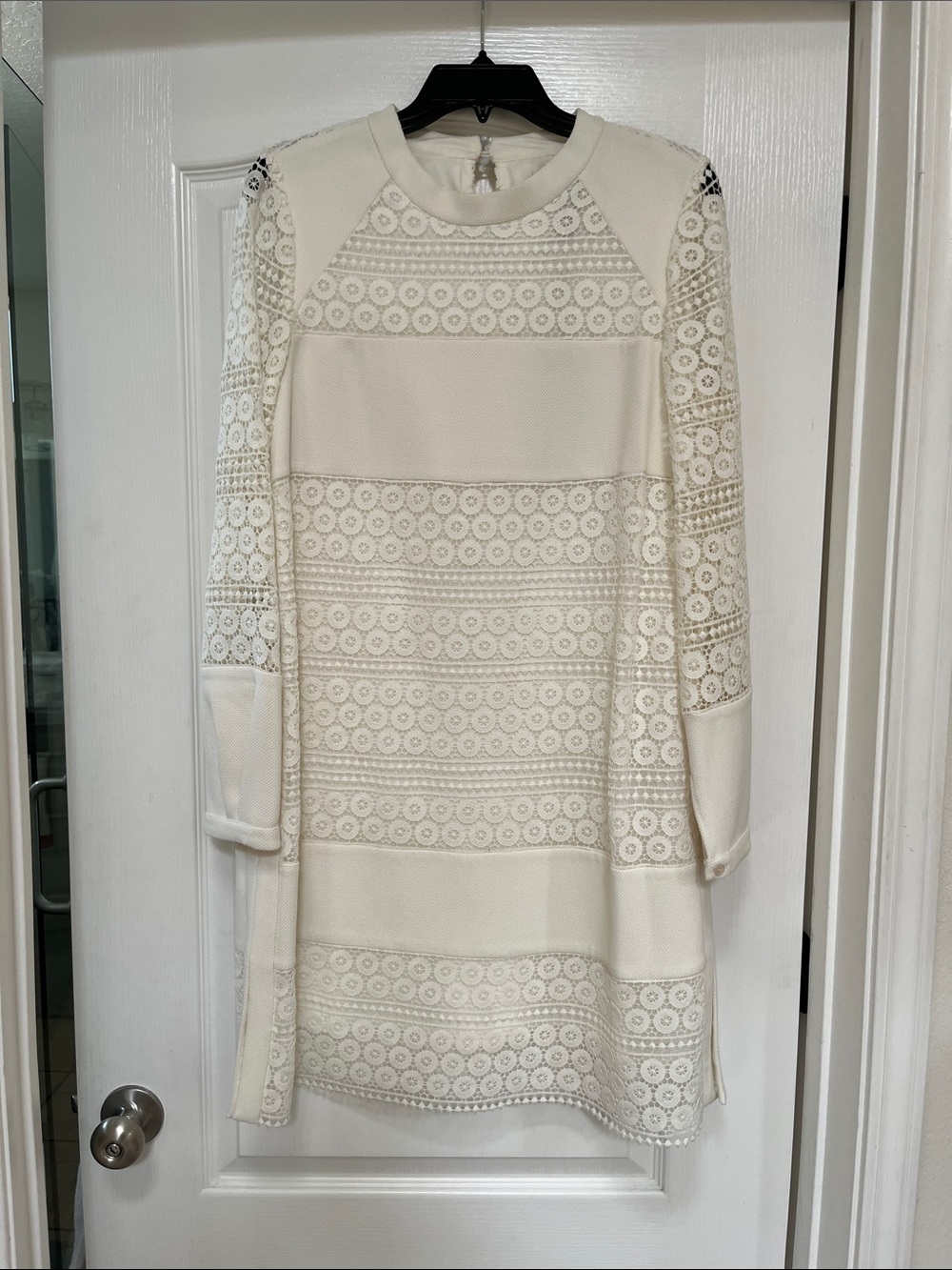 BCBGMaxAzria Women's Ivory Lace Panel Shift Dress, NWT, M